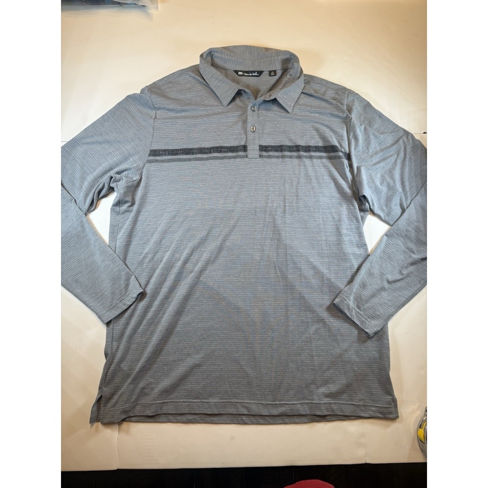 Travis Matthew Long Sleeve Collared Polo Shirt Mens Size‎ 2XL Striped Gray Golf